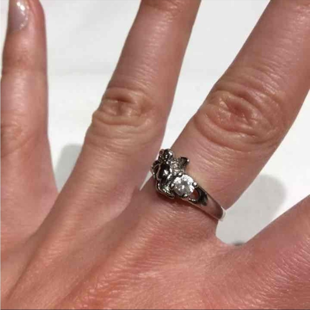 CHARMING ANGEL CHERUB RING Sterling silver & CZ Cubic Zirconia Size 6 - Picture 3 of 5